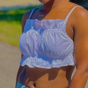 White Ruffled Crop Top. Brand: H&M